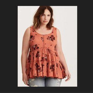 Torrid Floral Print Challie Lace Inset Tank Top Size 3X